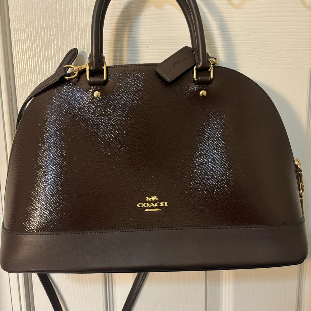 Coach Brown Satchel with Leather Finish and Gold Accents Preowned
